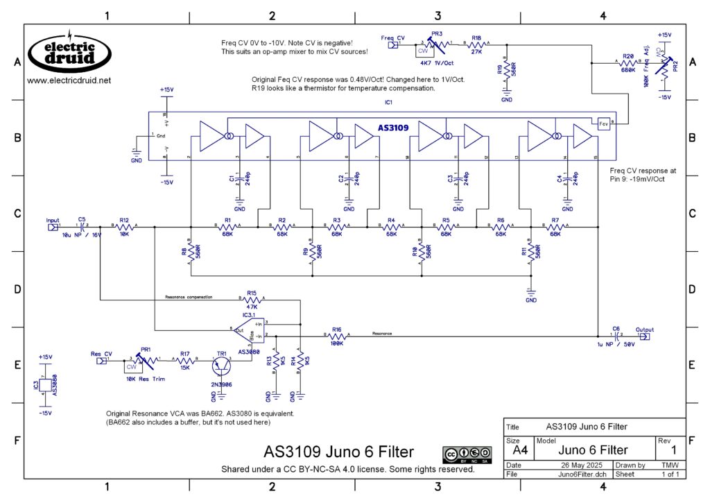 AS3109 Juno 6 filter schematic